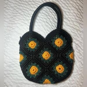 Black Yellow Green Crochet Shoulder Bag Mini Bohemian Cottagecore Unique